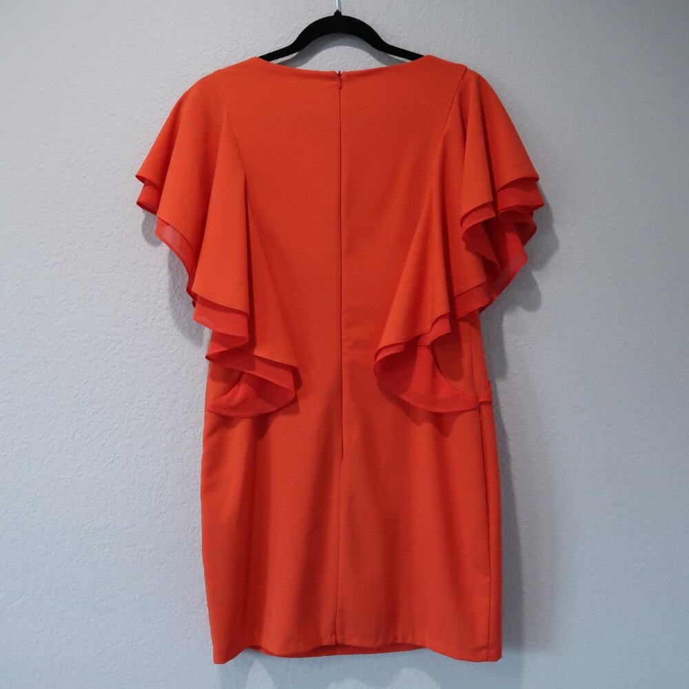 Ark & Co Dress Womens S Midi Flutter Sleeves Shift Cocktail Wedding Party Orange - Picture 6 of 14